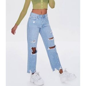 Forever 21 Distressed Boyfriend Jeans - Light Denim